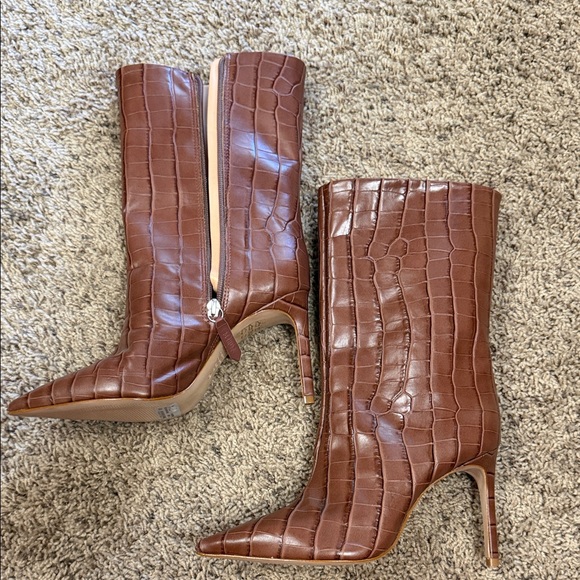 SCHUTZ Shoes - SCHUTZ Brown Croc-Embossed Heeled Boots